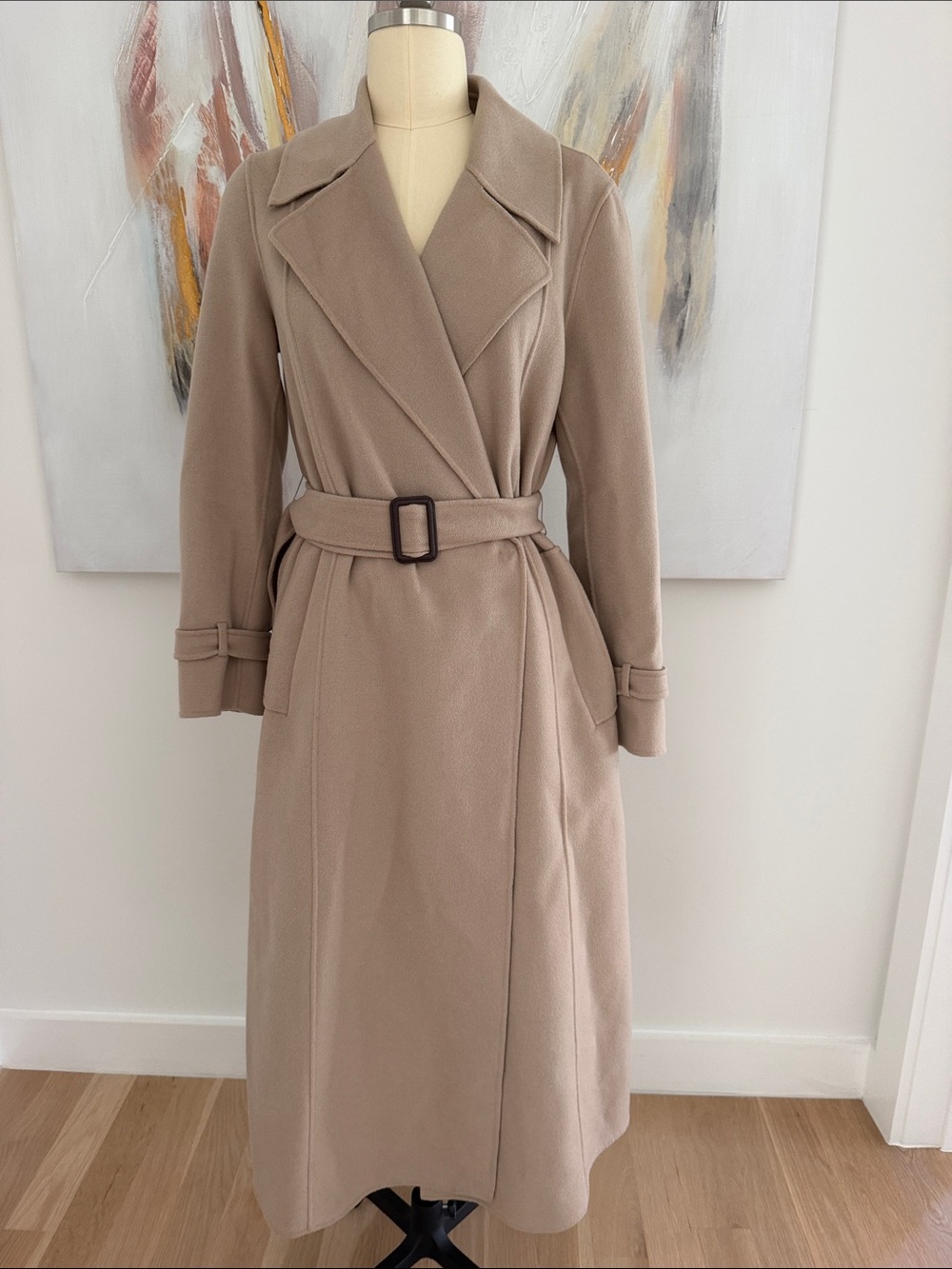 Weekend Max Mara Taupe Wrap Maxi Coat with Belt